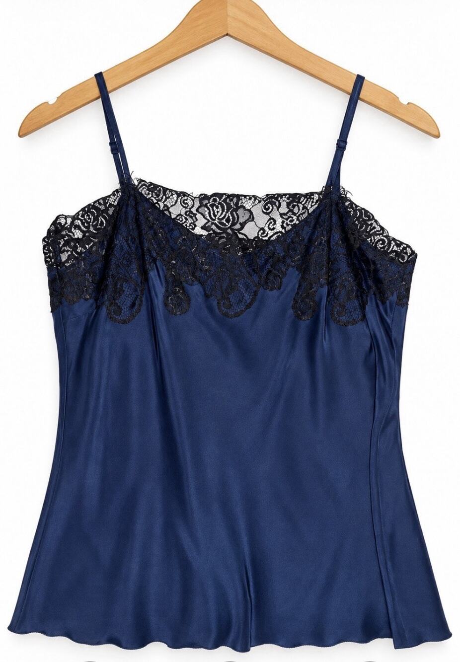 Gold Hawk Y2K 100% Silk Camisole Navy Blue Black Lace Tank Top Size M